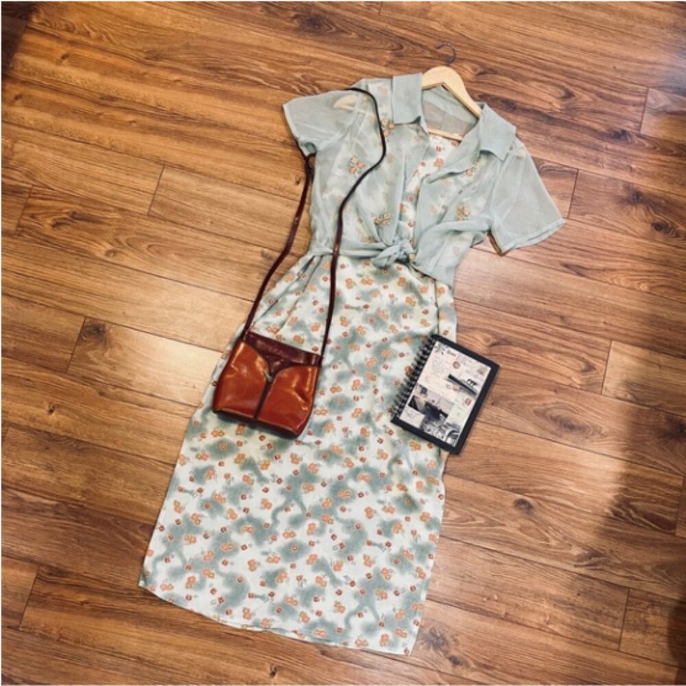 Vintage 90s Floral Midi Dress with Matching Top | Two-Piece Set